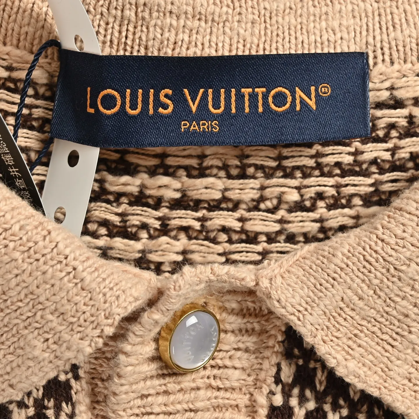 Louis Vuitton/Louis Vuitton leather brand badge mesh knitted Polo short-sleeved shirt